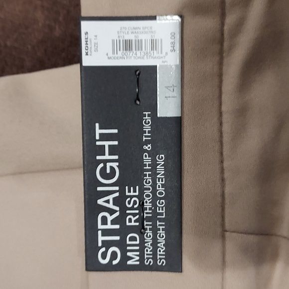 NWT Apt. 9 Light Tan  Easy Care Straight Leg Mid Rise Pants Size 14 - Picture 11 of 12